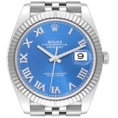 Rolex Datejust 41 Steel White Gold Blue Roman Dial Mens Watch 126334 Box Card