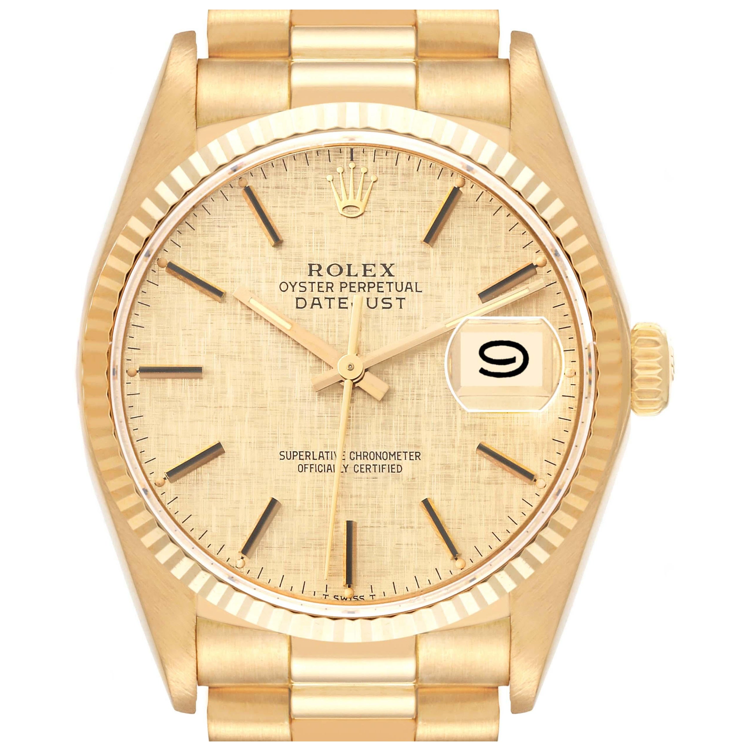 Rolex Datejust Yellow Gold Linen Dial Vintage Mens Watch 16018