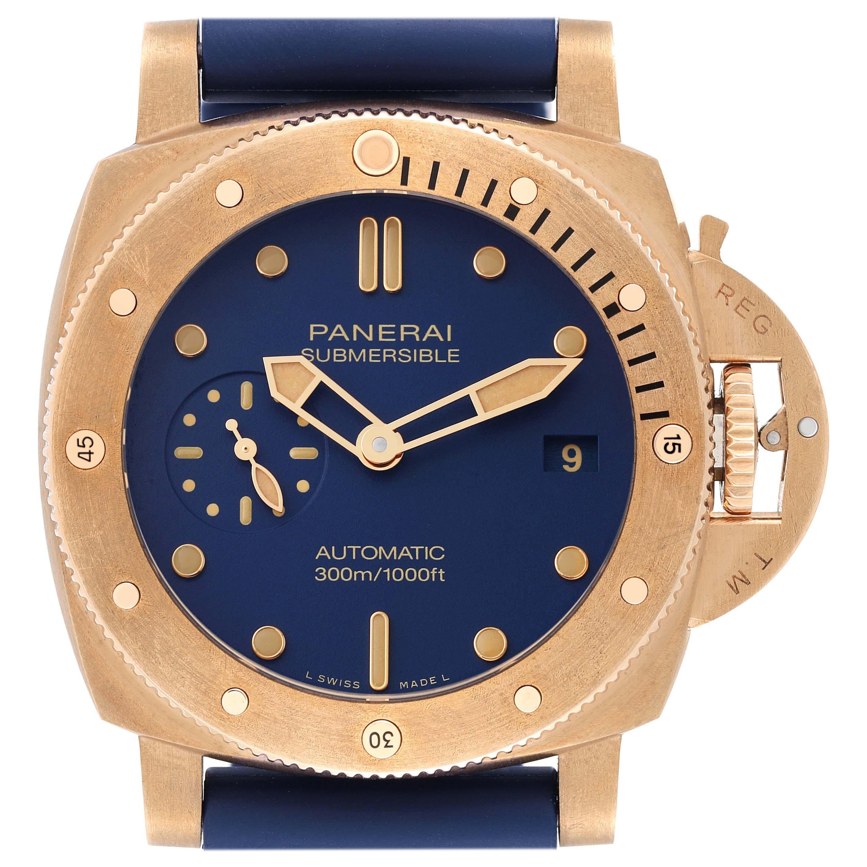 Panerai Luminor Submersible Blu Abisso Bronze Mens Watch PAM01074 Box Card
