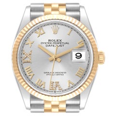 Rolex Datejust Steel Yellow Gold Silver Diamond Dial Mens Watch 126233 Box Card