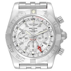 Retro Breitling Chronomat GMT Steel Silver Dial Mens Watch AB0410 Box Papers