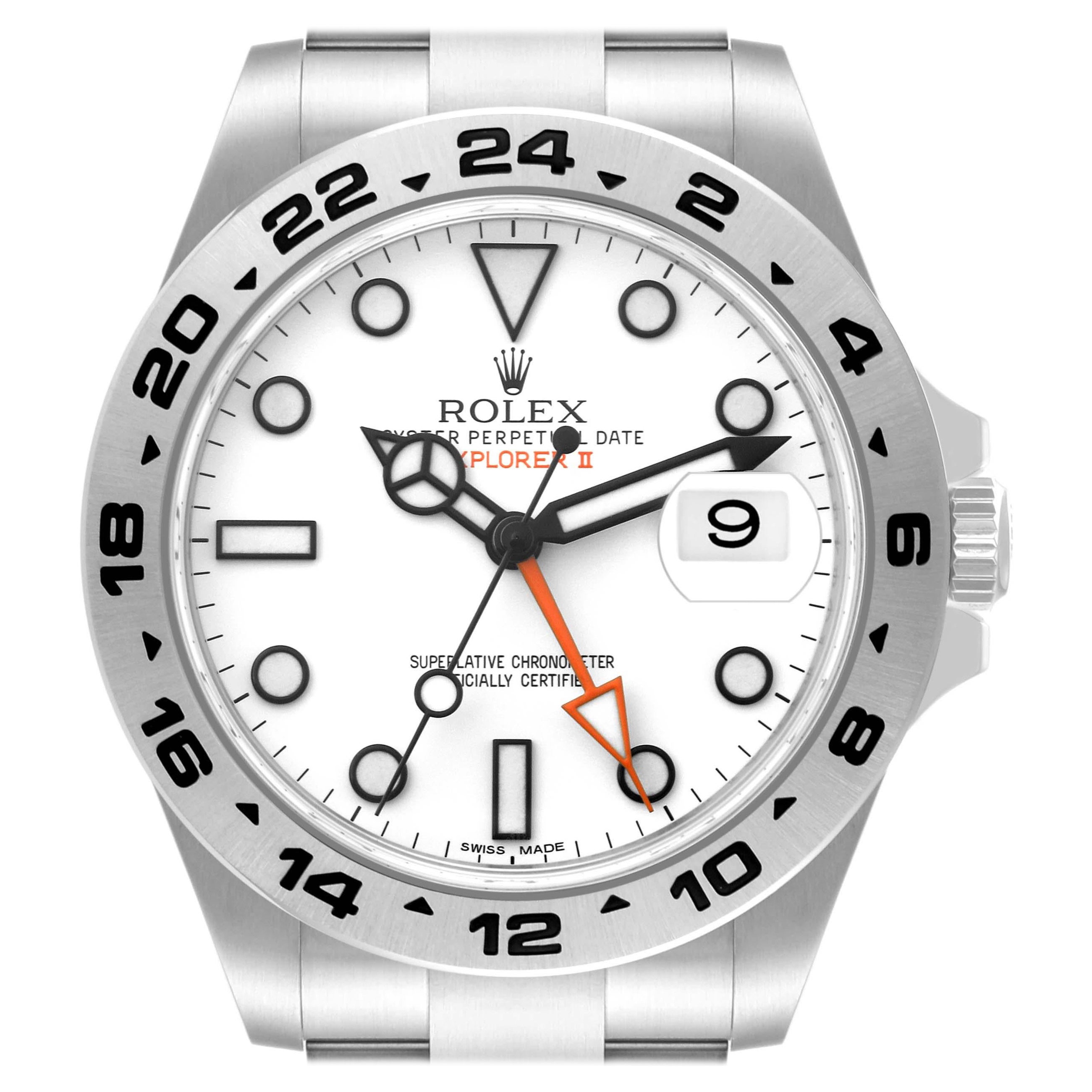 Rolex Explorer II White Dial Orange Hand Steel Mens Watch 216570 Box Card