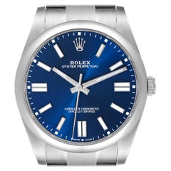 Rolex Oyster Perpetual 41mm Blue Dial Steel Mens Watch 124300 Box Card