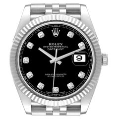 Rolex Datejust 41 Steel White Gold Black Diamond Dial Mens Watch 126334
