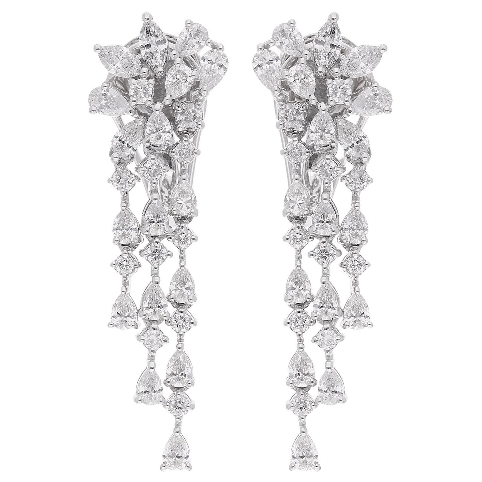 2.13 Carat Pear Marquise & Round Diamond Dangle Earrings 14 Karat White Gold For Sale