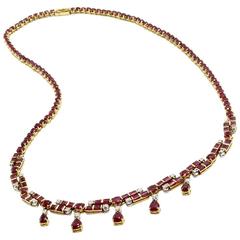 Ruby and Gold Necklace with Diamond Accents