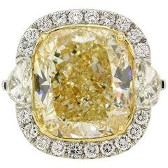 Cushion Cut Fancy Yellow Diamond  White Diamond Ring