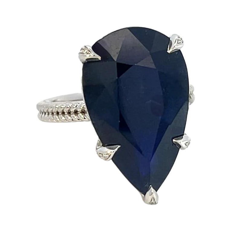 Natural Solitaire Sapphire Ring 6.5 14k W Gold 15.2 TCW Certified For Sale