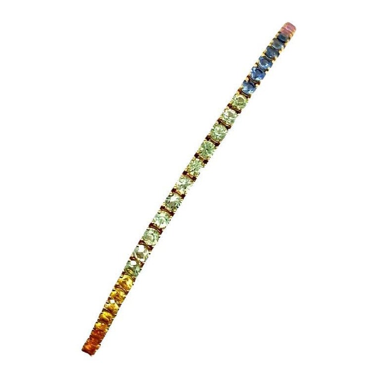 Tennisarmband mit 88 Saphiren in 18 Karat Roségold mit Regenbogen-Natursaphiren