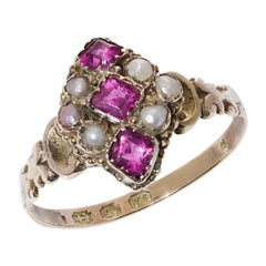 Antique  12kt. gold Victorian seed pearl and 0.75 carats of pink tourmaline ring 