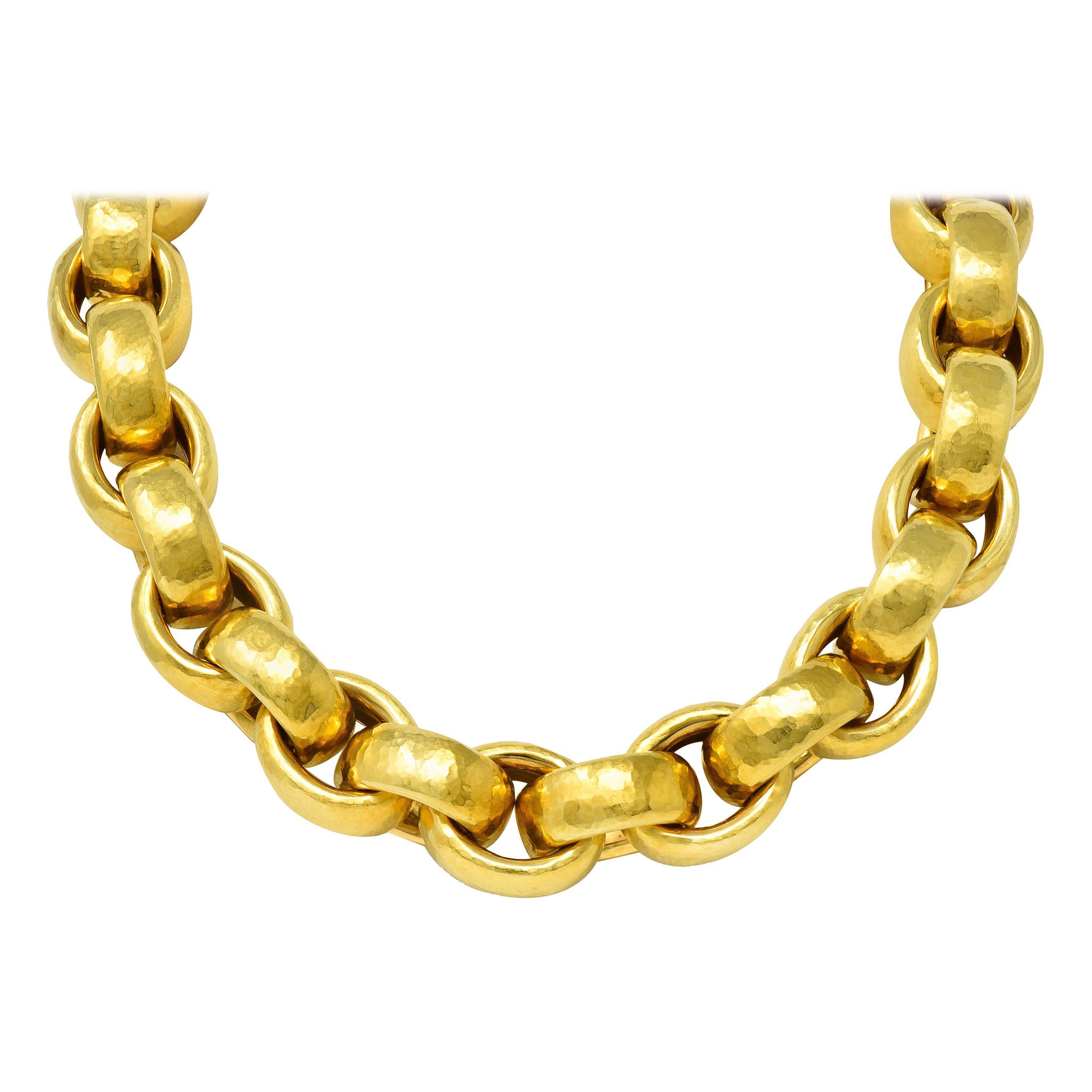 1989 Paloma Picasso Tiffany & Co. 18 Karat Yellow Gold Hammered Link Necklace For Sale