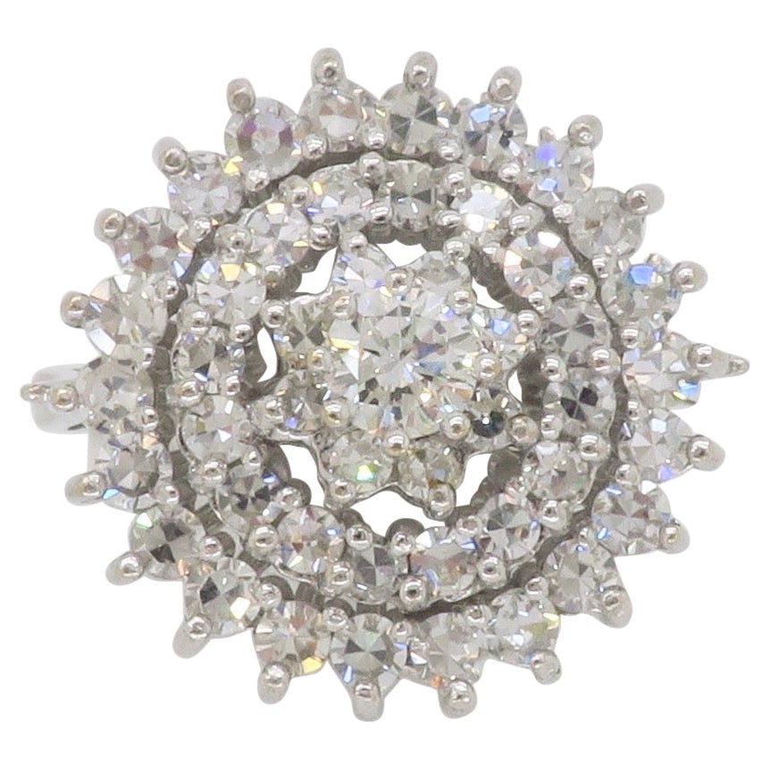 Vintage Diamond Cluster Ring in 18k White Gold  For Sale