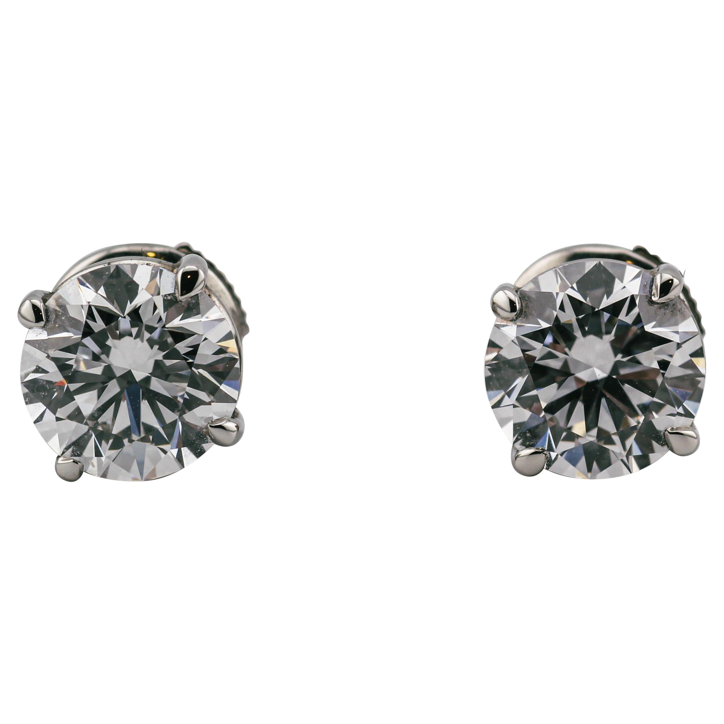 GIA Certified 1.55 + 1.51 D Color IF Clarity Diamond Platinum Studs Earrings For Sale