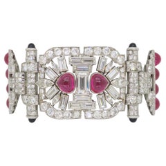 Bracelet en platine avec perles de rubis et diamants 18.04CTW
