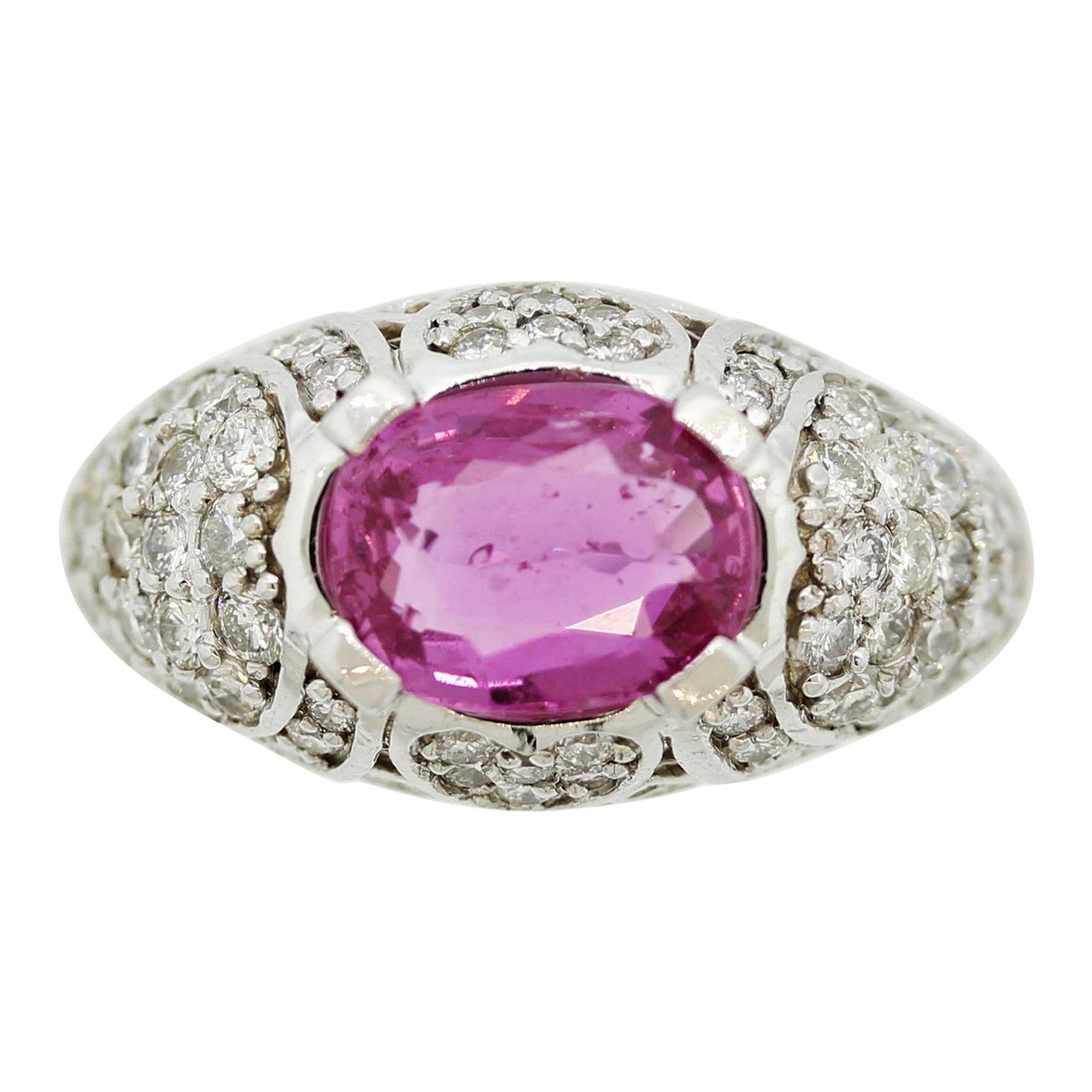 Hot-Pink Sapphire Diamond Gold “Heart-Motif” Ring