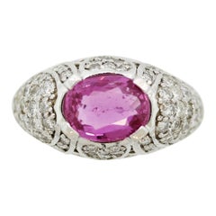 Hot-Pink Sapphire Diamond Gold “Heart-Motif” Ring