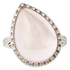 Favero Rose Quartz and Diamond Gold Offset Cocktail Ring