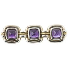 Tiffany & Co. Triple Sugarloaf Amethyst Sterling Gold Brooch