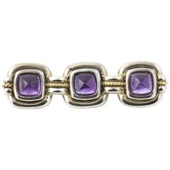 Retro Tiffany & Co. Triple Sugarloaf Amethyst Sterling Gold Brooch 