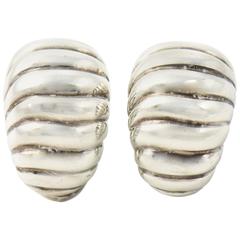Vintage Gucci Sterling Silver Caterpillar Style Ribbed Earclip Hoop Earrings