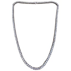 21.5" Long Diamond Tennis Riviera Necklace 24 Carats Total in 14k White Gold