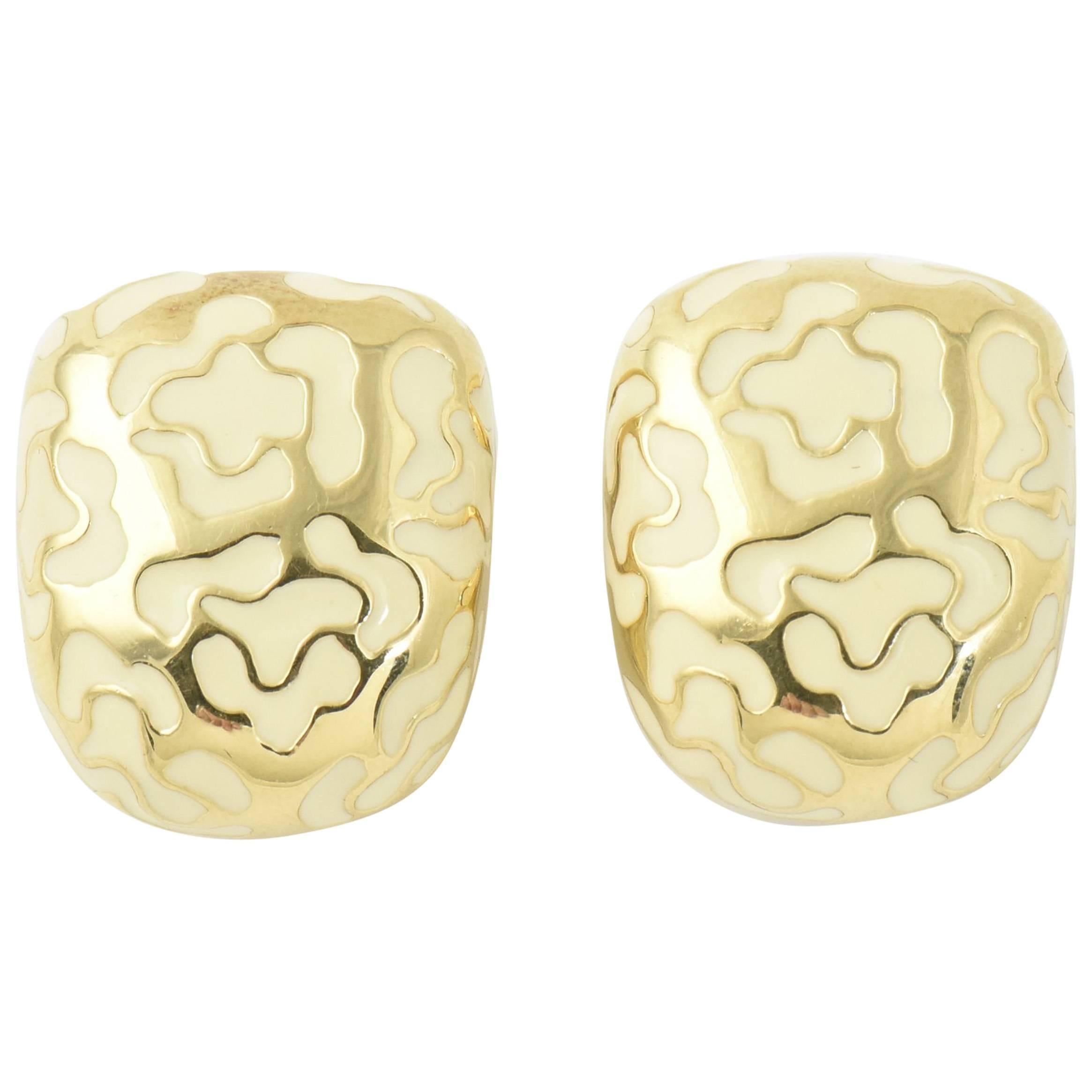 Roberto Coin Enamel and Gold Flower Clip Earrings
