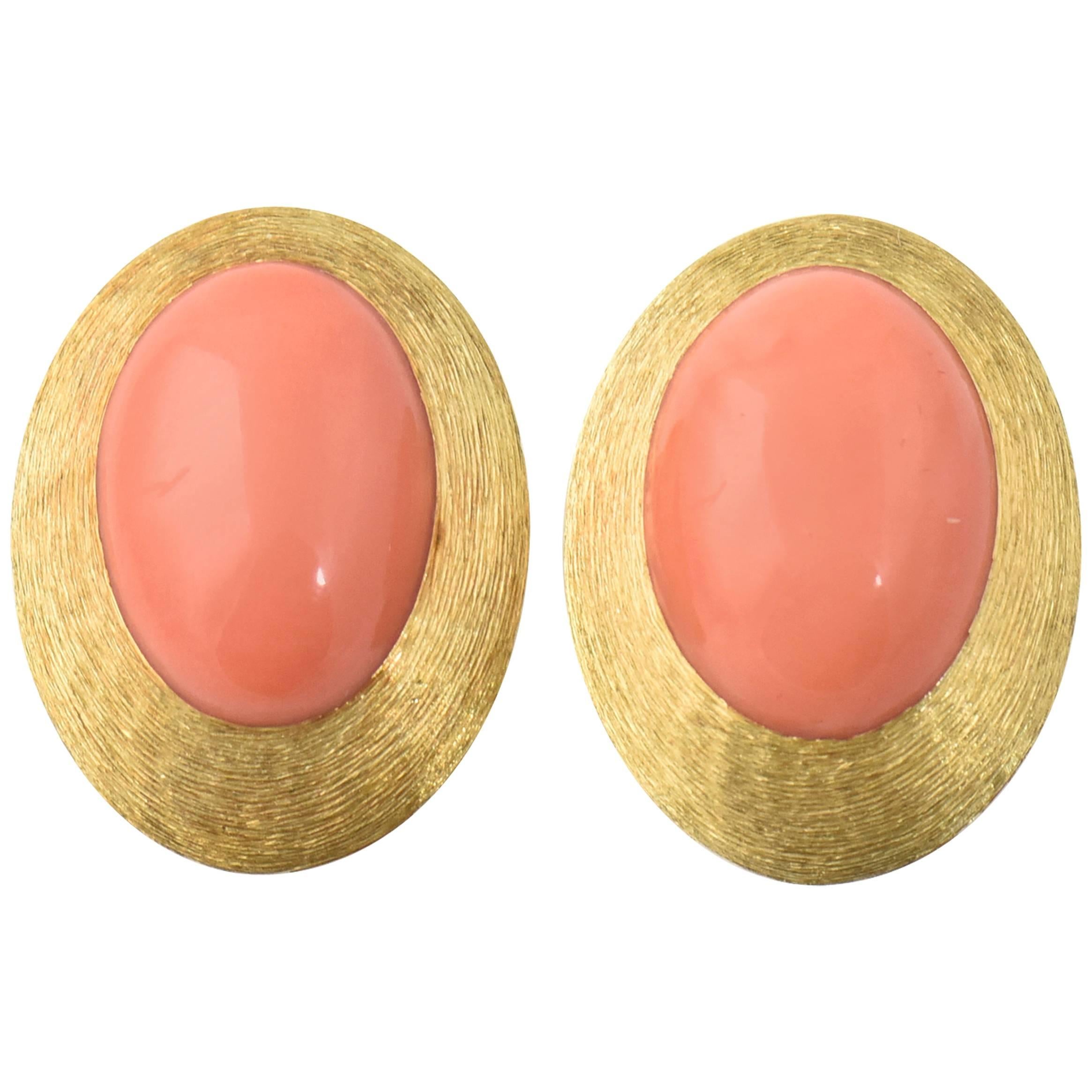 Henry Dunay Coral and Gold Clip Earrings