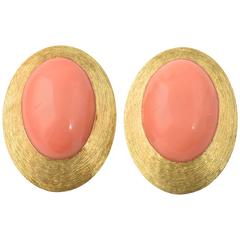 Henry Dunay Coral and Gold Clip Earrings