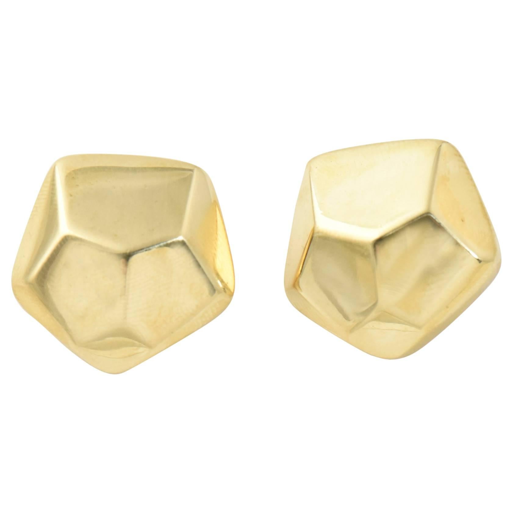 Geometric Three Dimensional Pentagon Gold Earrings For Sale