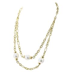 David Yurman 2 Tier Pearl and Cable Link Gold Toggle Necklace 6