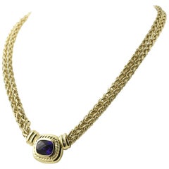 David Yurman Amethyst Gold Necklace with Double Wheat Chain