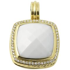 David Yurman Albion White Agate Diamond Gold Pendant Enhancer 10