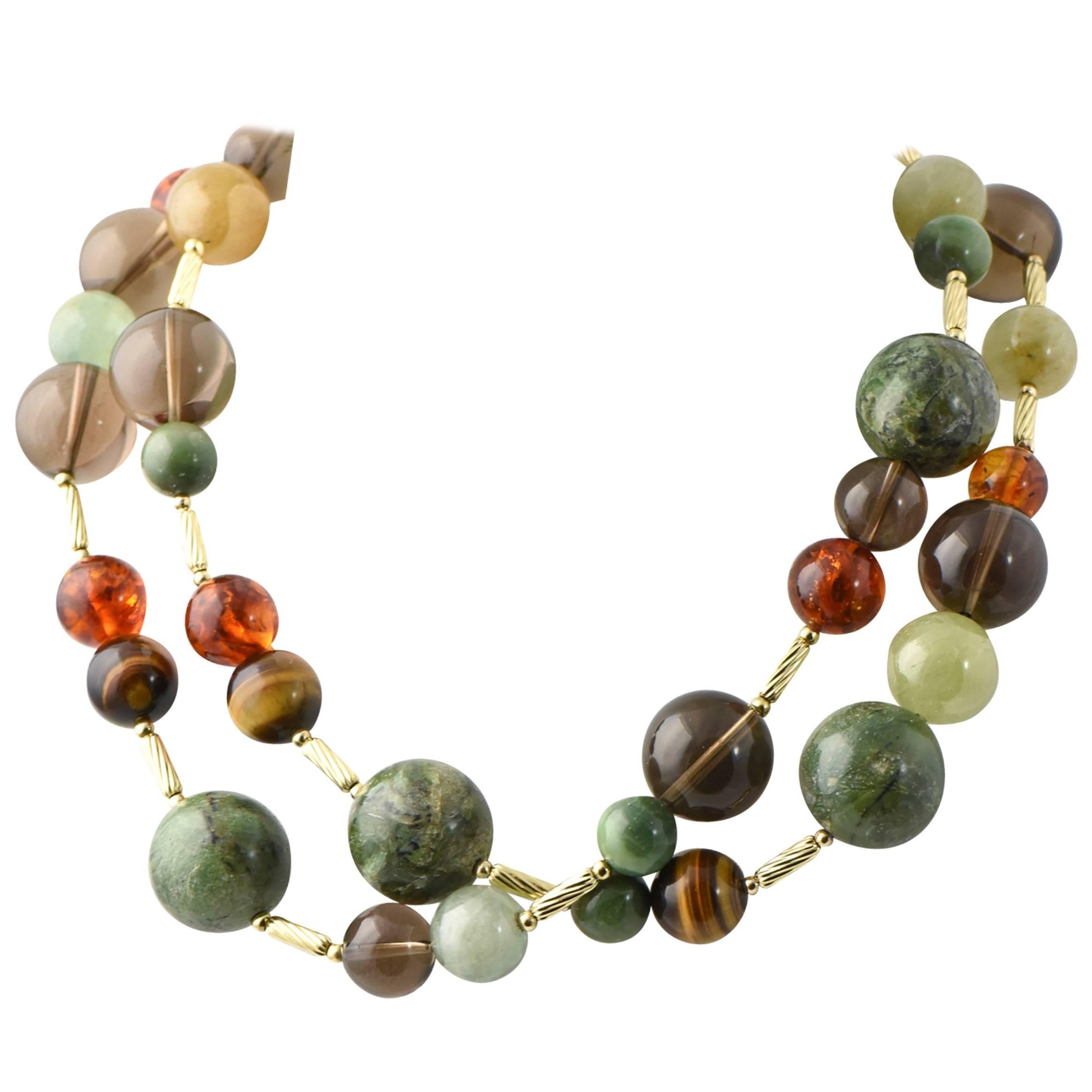 David Yurman 32" Gemstone Beads and Gold Popcorn Necklace