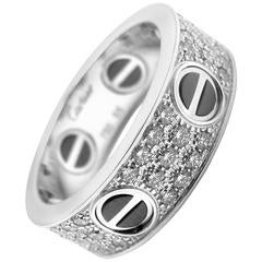 Cartier Love Diamond Paved Schwarz Keramik Weißgold Band Ring