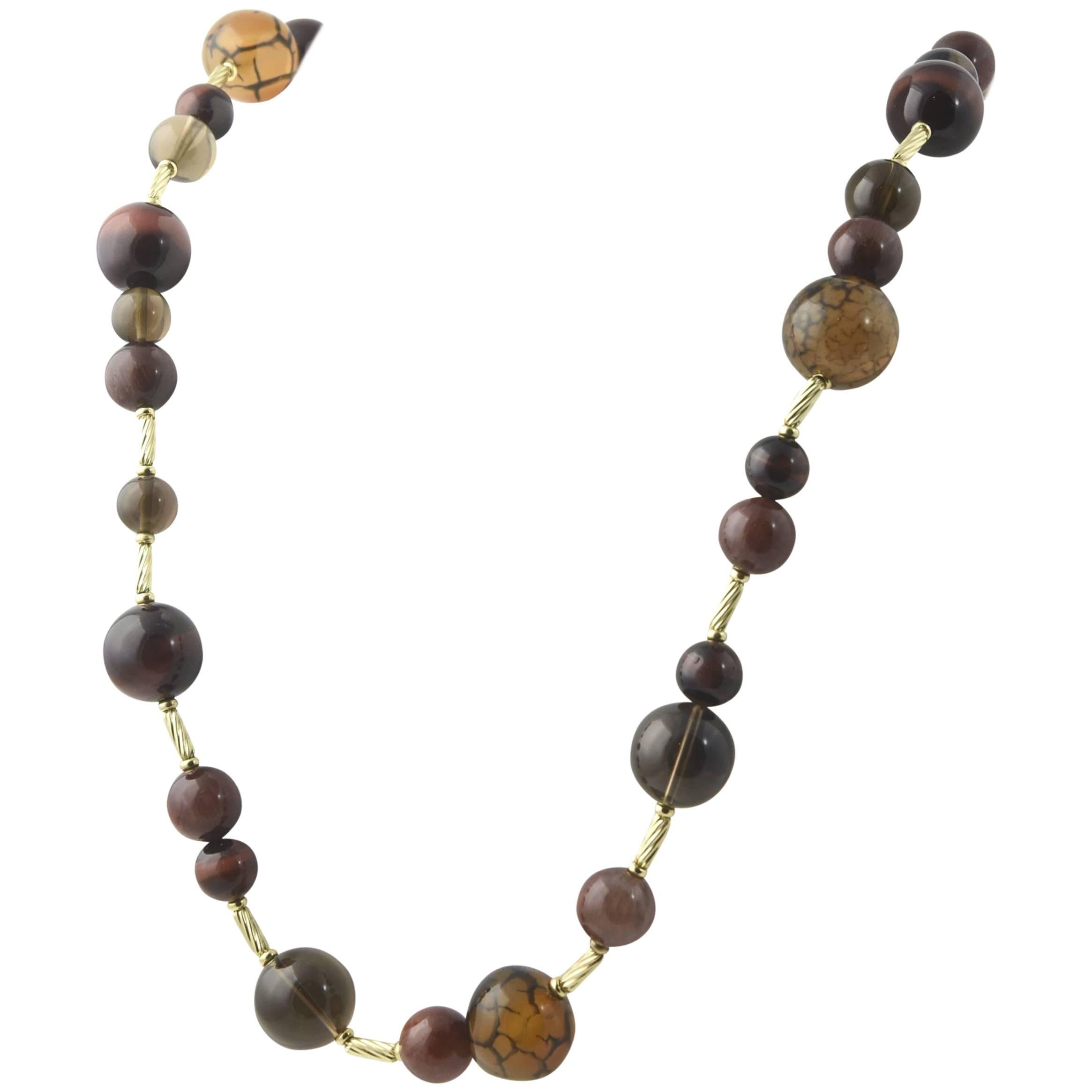 David Yurman Warm Tone Gemstone Beads and Gold Popcorn Necklace