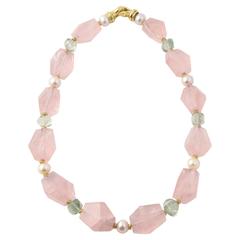 Yurman Signature Bead Collection Rose Quartz, Pearl & Prasiolite Gold Necklace