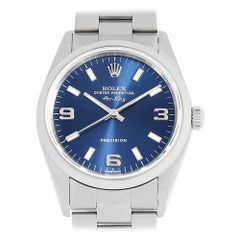 Used Rolex Air King 14000M Blue Dial 369 White Bar, K-Series, Pre-Owned Men's Watch