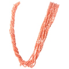 Cellini Diamond Studded Coral Branch Clasp on Multistrand Coral Bead Necklace