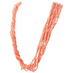 Cellini Diamond Studded Coral Branch Clasp on Multistrand Coral Bead Necklace 1
