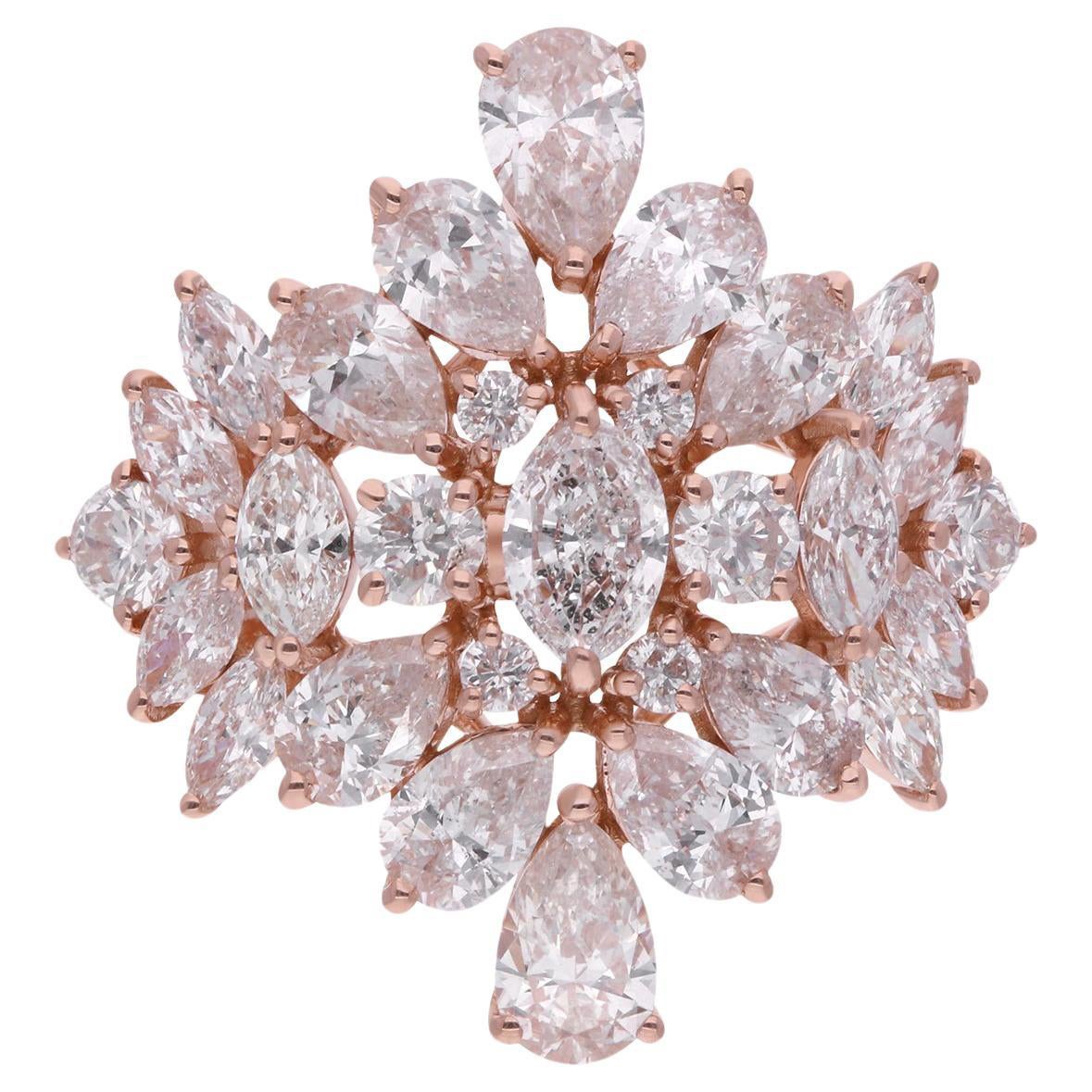 Natural 3.70 Carat Diamond Cocktail Ring 14 Karat Rose Gold Handmade Jewelry For Sale