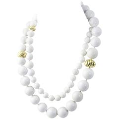 David Yurman Signature Collection White Agate Sculpted Gold Bead Necklace