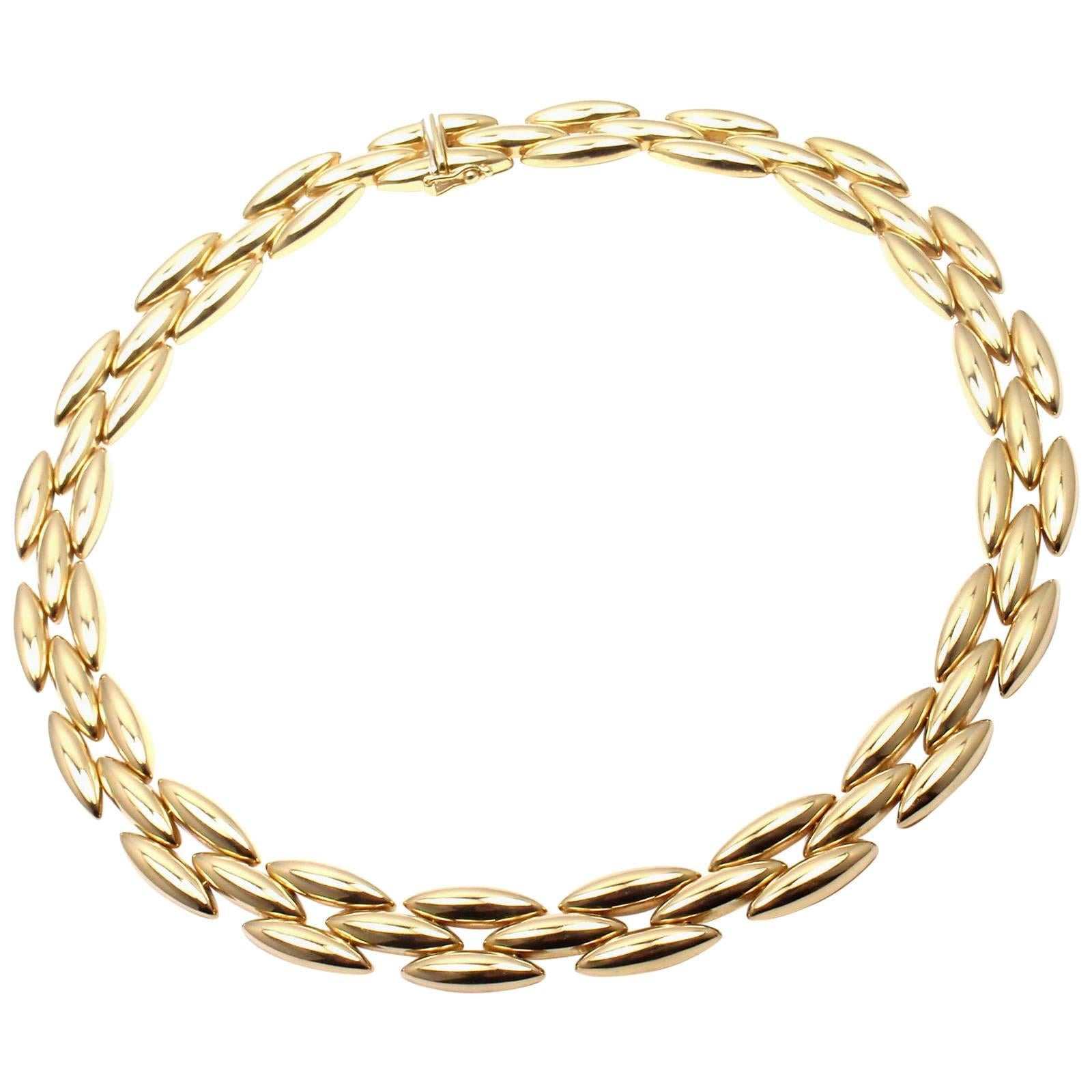 Cartier Gentiane Three Row Rice Link Yellow Gold Necklace