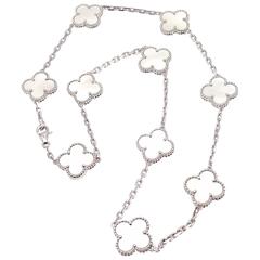 Van Cleef & Arpels 10 Motifs Mother of Pearl Alhambra White Gold Necklace