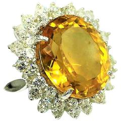 Outstanding Oval Brilliant 13.5 Carats Citrine 3.5 Carats Diamond  Gold Ring