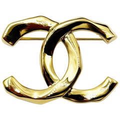 Chanel Brand New Gold Bended CC Brooch 