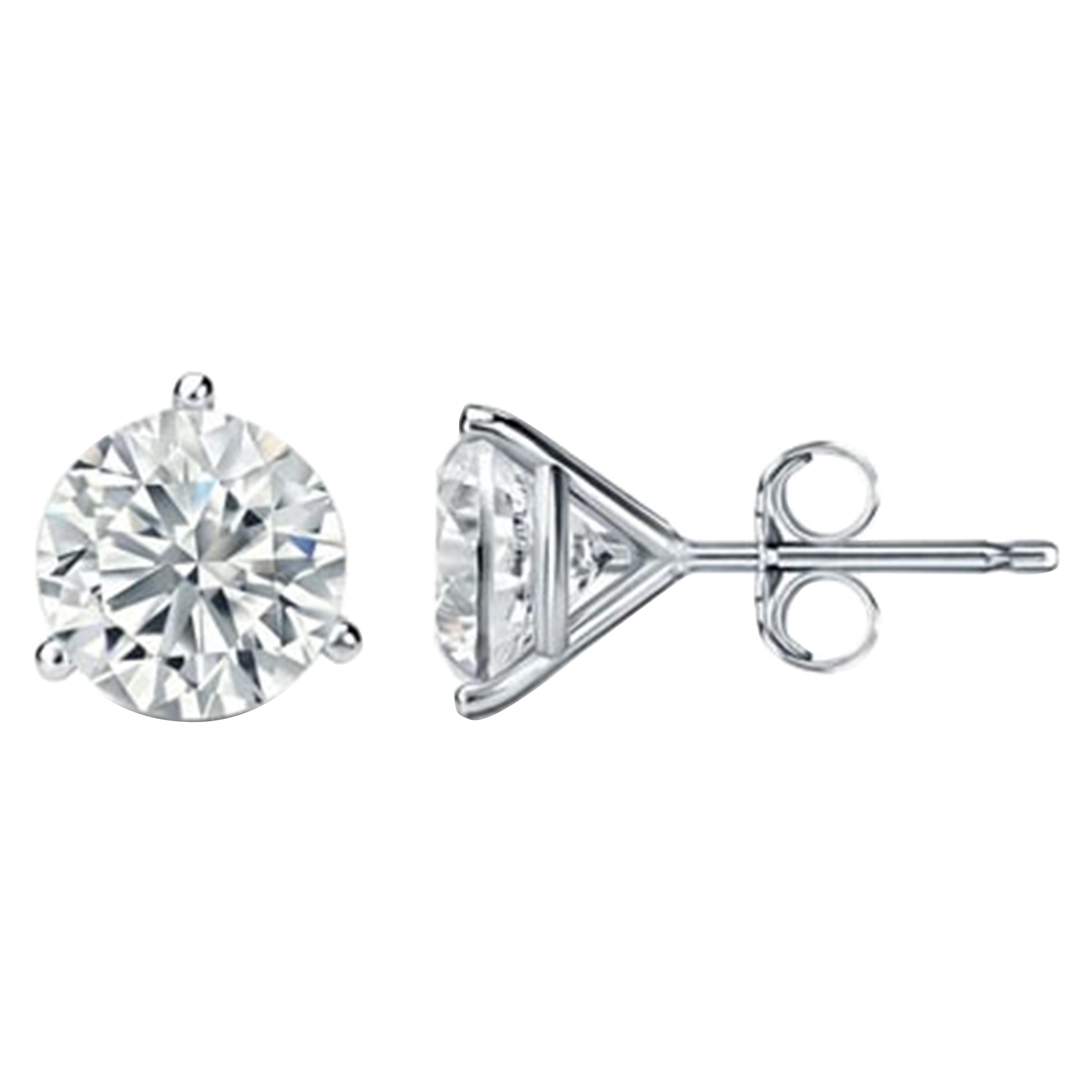 Diamond Stud Earrings, 3-prong Martini Push Back For Sale