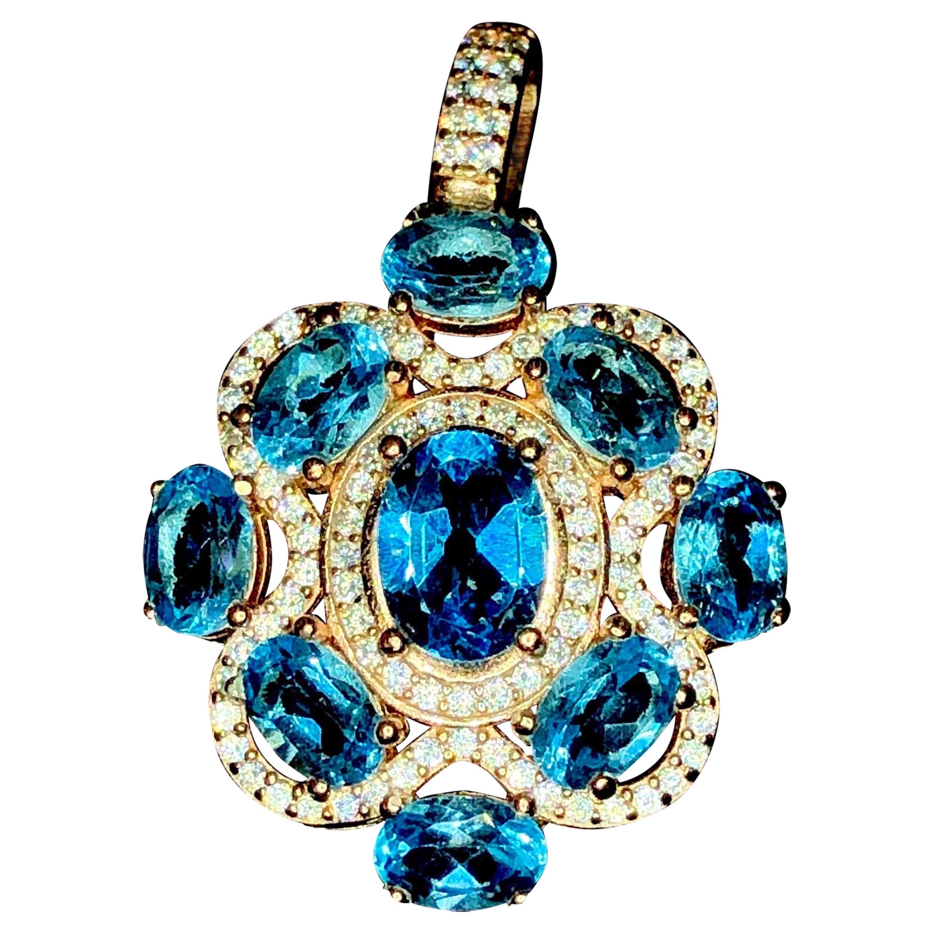 Swiss Topaz Rose Gold Pendant 925 silver cubic zircons  For Sale
