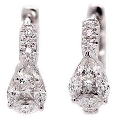 18ct White Gold Fancy Shape Natural Mined Diamond Hoop & Pear Motif Earrings