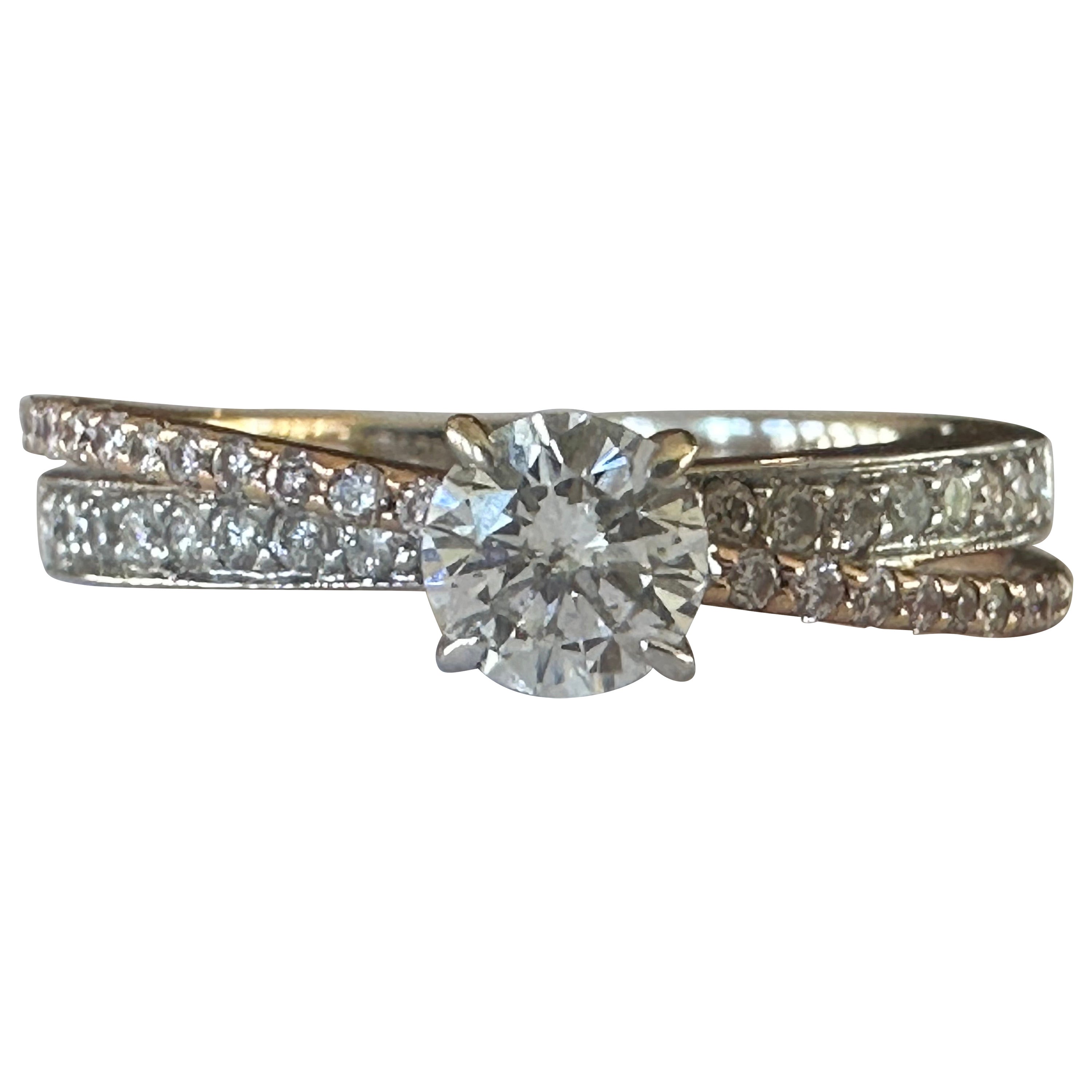 Estate Criss-Cross Two-Tone Double Band Diamond Ring 