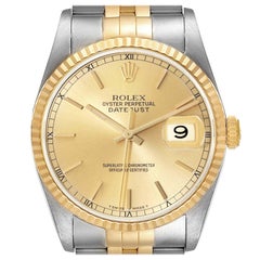 Rolex Datejust Steel 18K Yellow Gold Fluted Bezel Mens Watch 16233